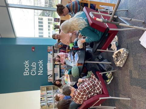 Members of the Yarnery Club at the Book Nook
